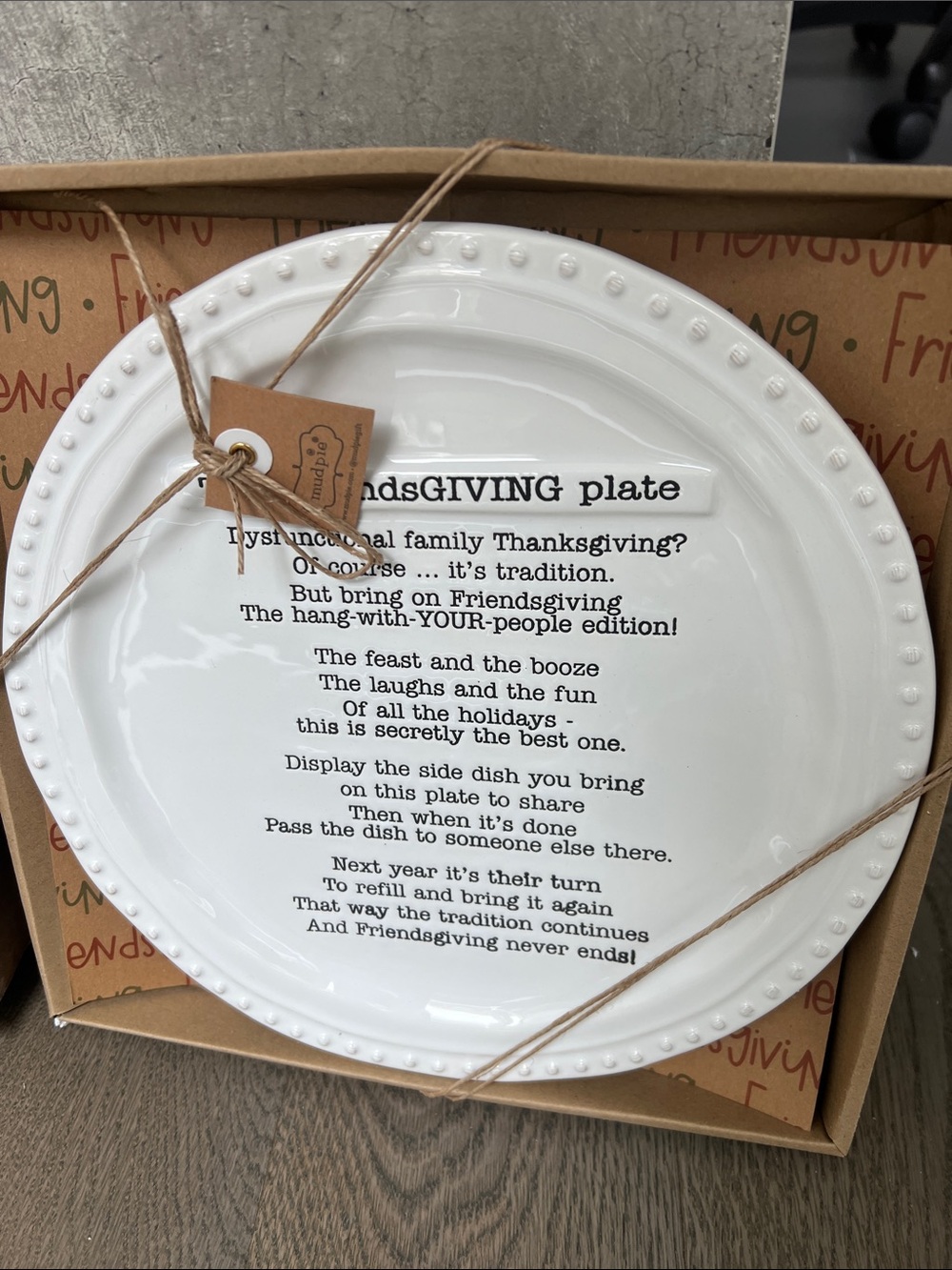 Mud Pie White NWT Beaded Rim Friendsgiving Serving Plate